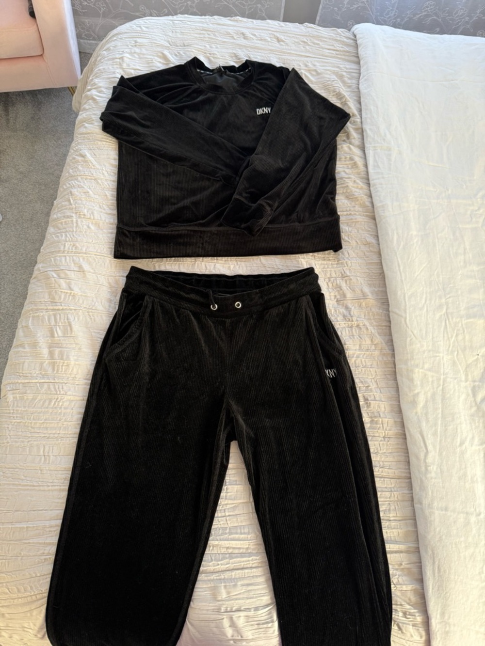 DKNY Black Velour Track Joggers and Sweatshirt Set